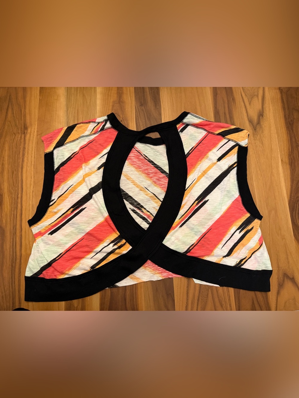 FP Movement by Free People Cropped Diagonal Stripe Tee in Coral, White & Black - Picture 2 of 4